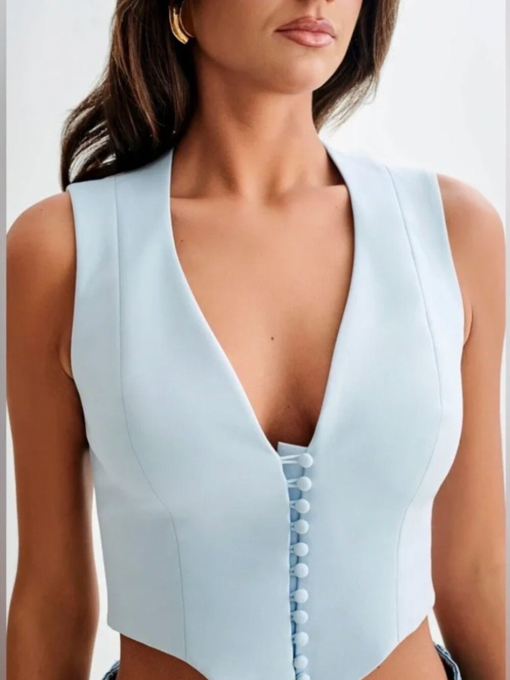 Meshki Powder Blue Button-Front Sleeveless Vest